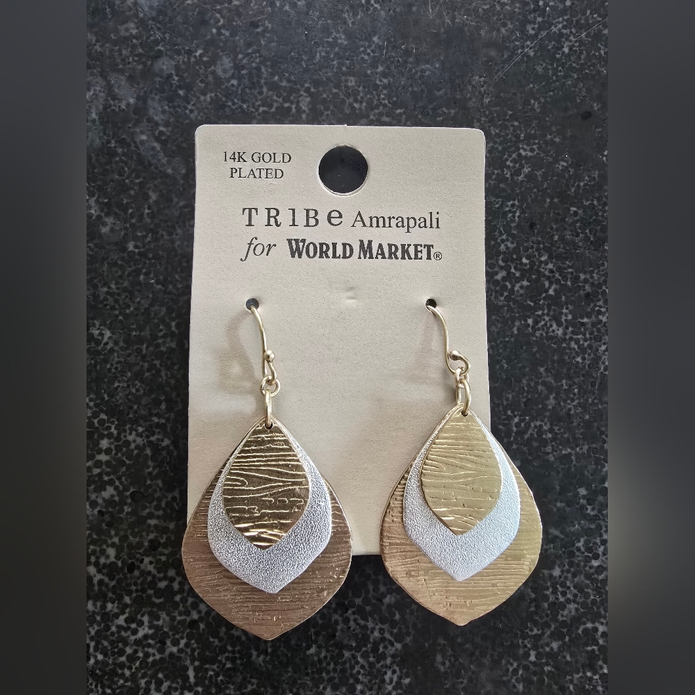 World Market TRIBE Amrapali 14kt Plated Gold & Silver Teardrop Layered Earrings